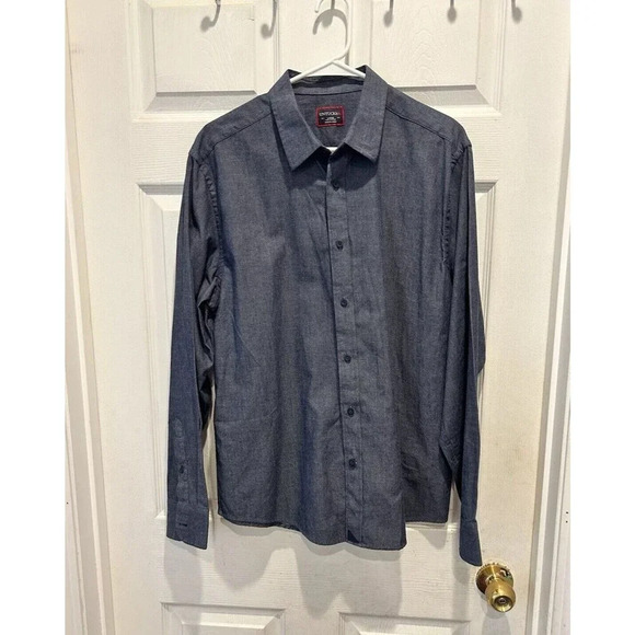 Untuckit Shirt Mens Large Long Sleeve Button Collar Cotton Lightweight Chambray - Picture 1 of 7